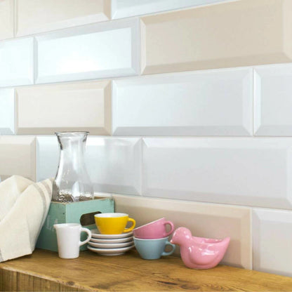 White Gloss Bevelled Metro Subway Ceramic Wall 100x300mm Tile | Tile ...