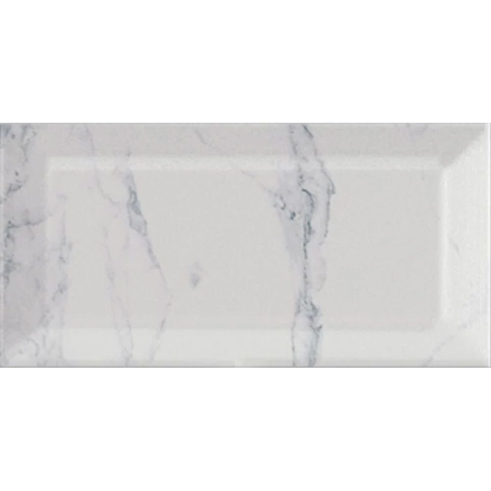 White Marble Effect Gloss Bevelled Edge Metro 100x200mm Wall Tile TilesDecor