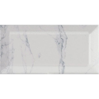 White Marble Effect Gloss Bevelled Edge Metro 100x200mm Wall Tile TilesDecor