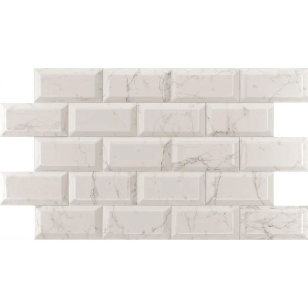 White Marble Effect Gloss Bevelled Edge Metro 100x200mm Wall Tile TilesDecor
