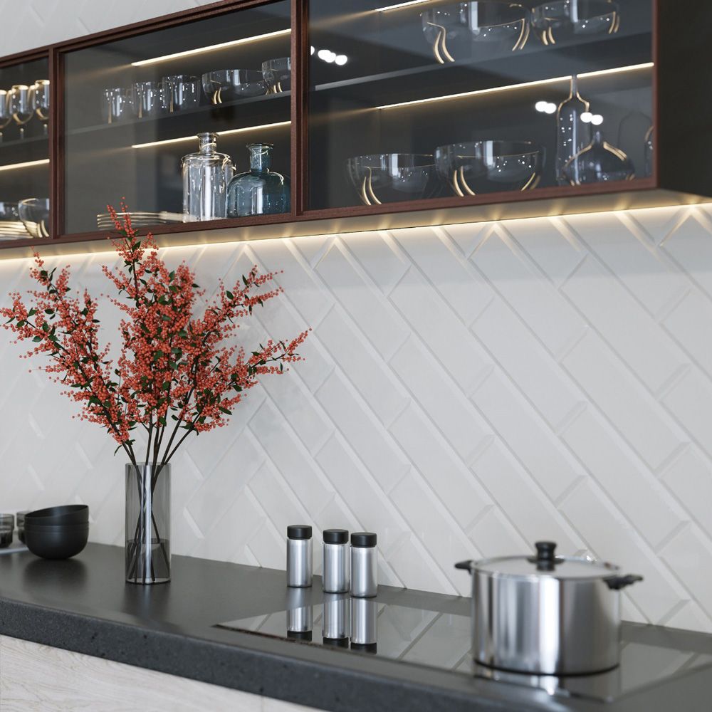 White Matt Bevelled Metro Subway Ceramic Wall 100x300mm Tile TilesDecor