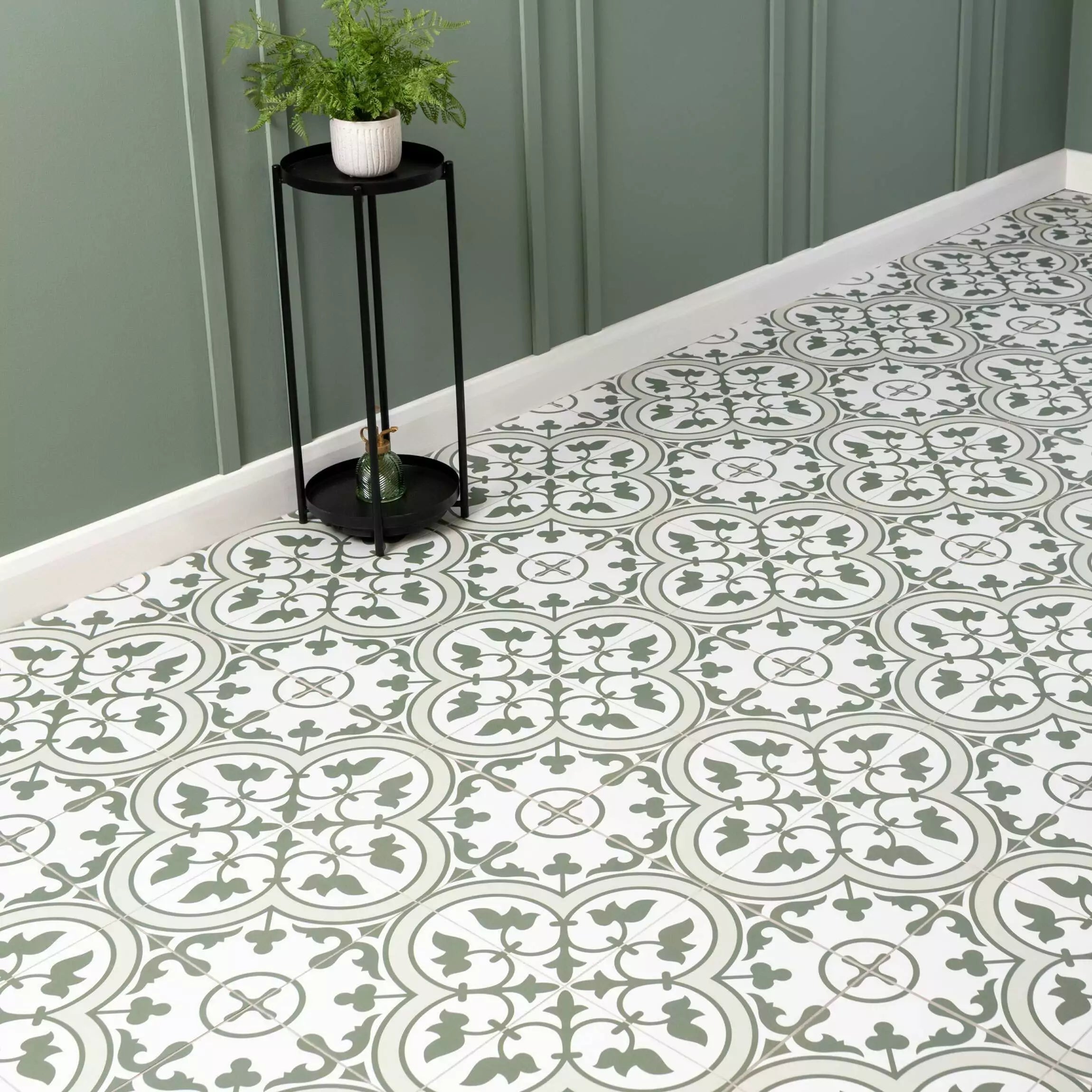 Victorian Henley Army Green Pattern Ceramic Wall and Floor Tile TilesDecor