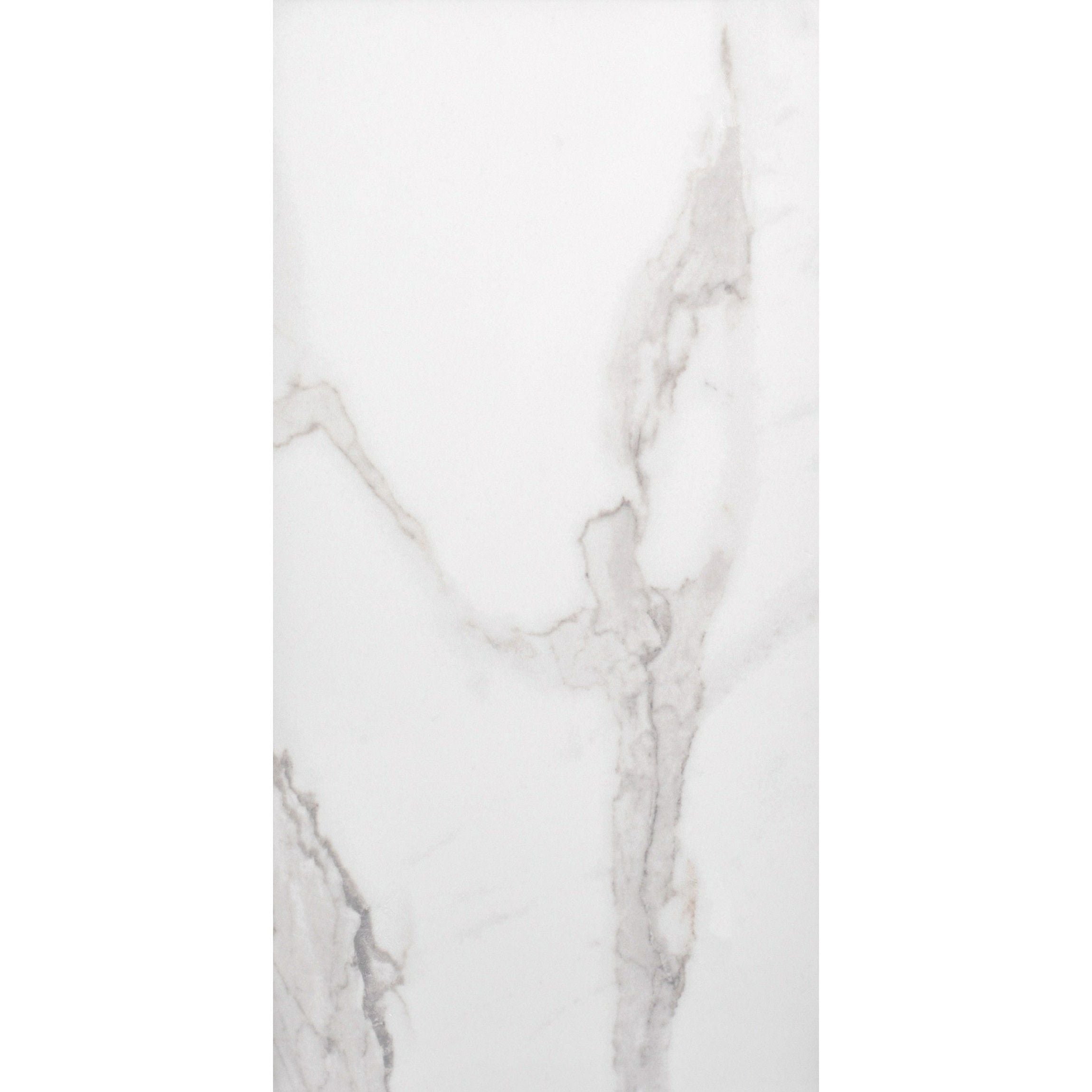 White Polished Marble Wall and Floor Tile 30x60cm https://tile.co.uk/collections/floor-tiles/products/30x60cm-statuario-mercury-polished-tile