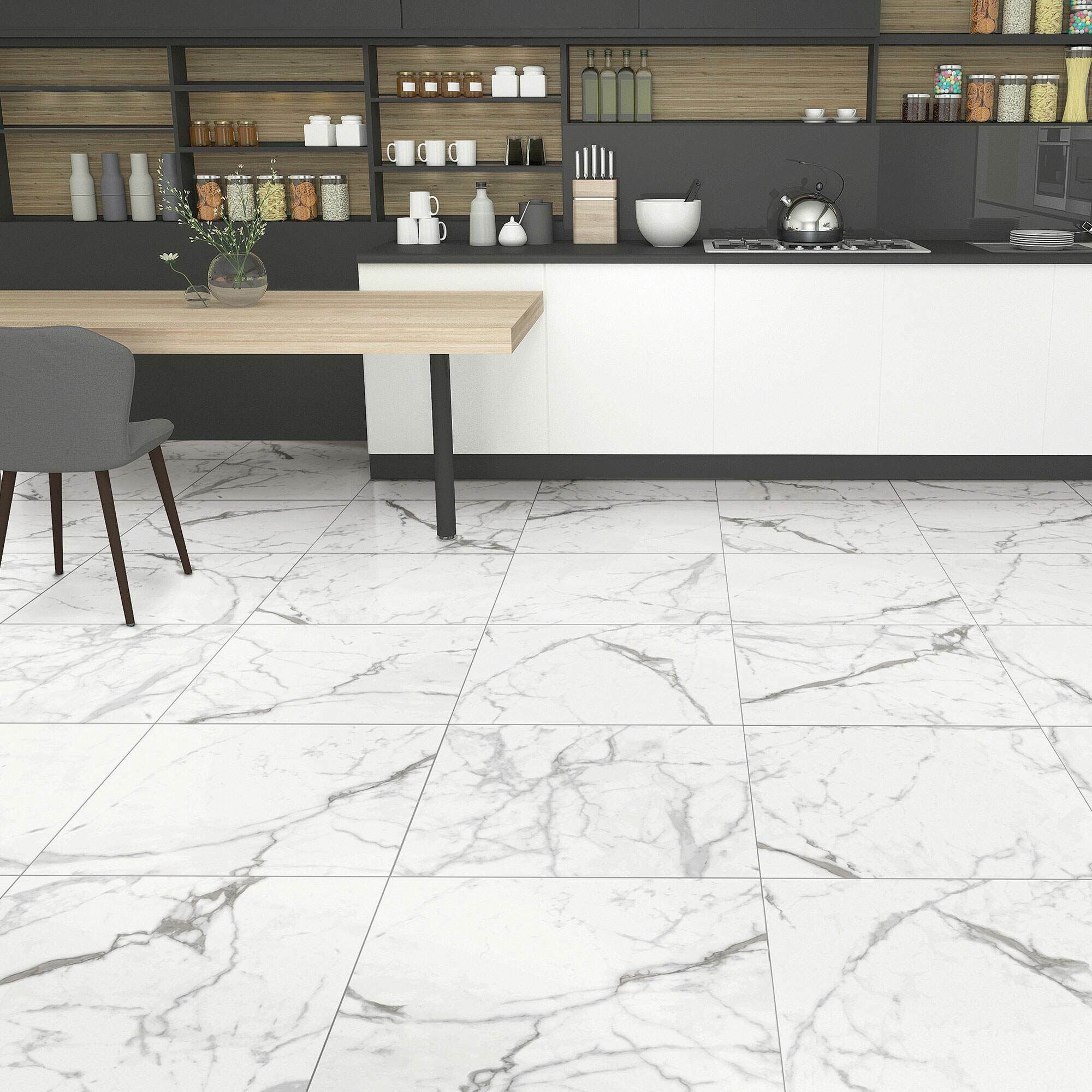Allura White Marble Effect 60x60cm Matt Porcleain Floor Tiles TilesDecor