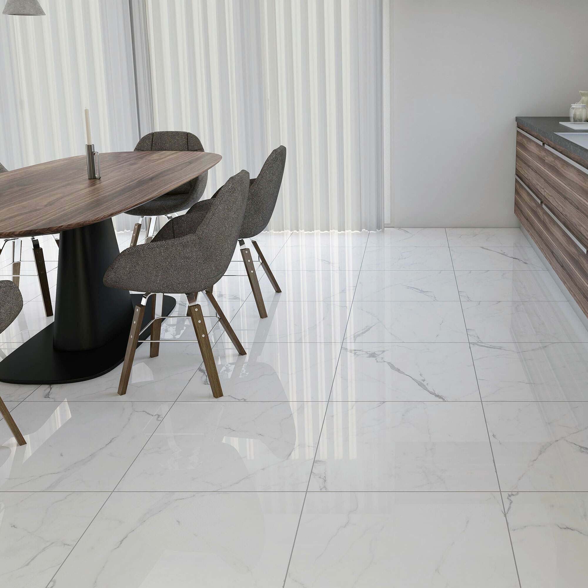 Allura White Marble Effect 60x60cm Polished Porcleain Floor Tiles TilesDecor