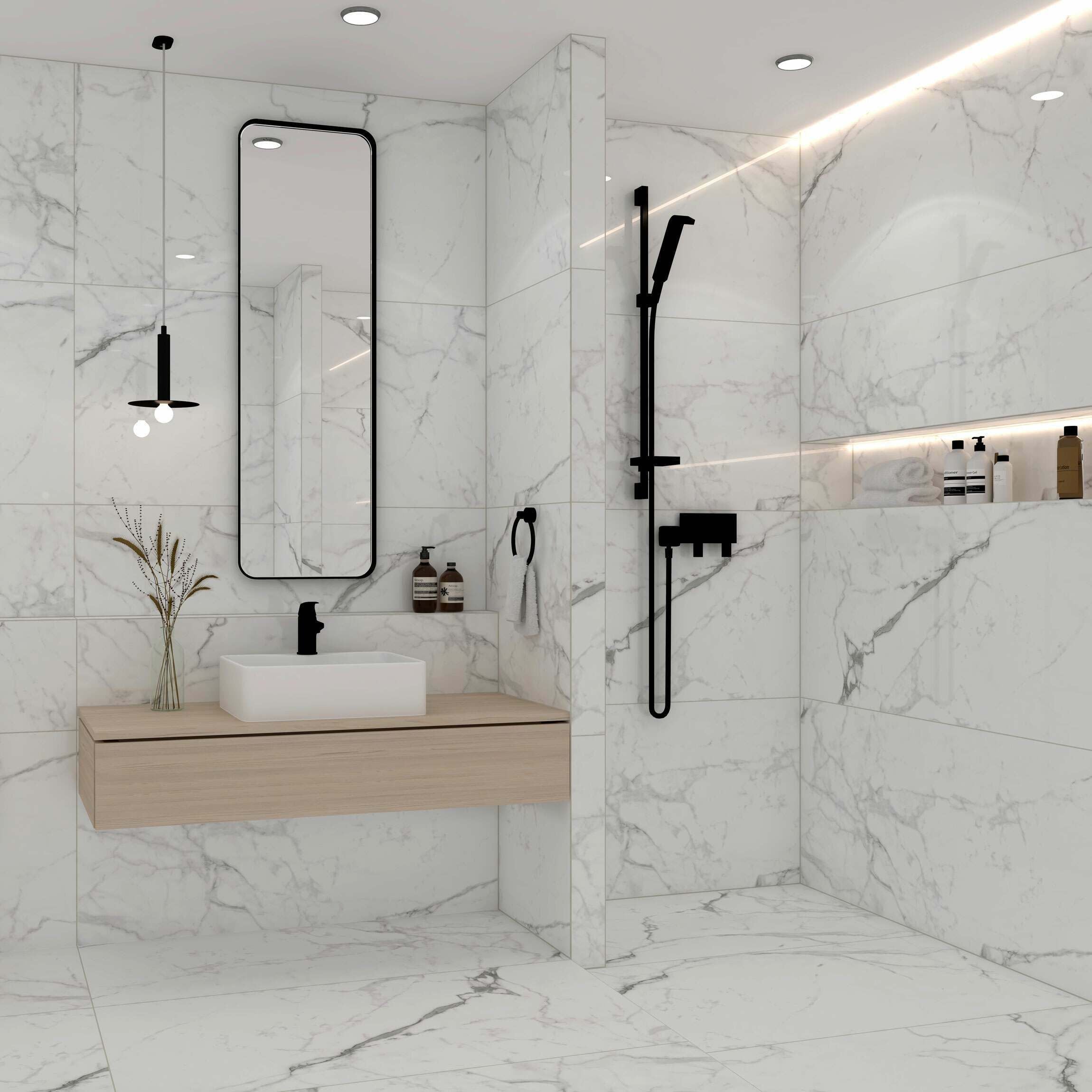 Allura XL White Marble Effect 60x120cm Polished Porcelain Wall and Floor Tiles TilesDecor