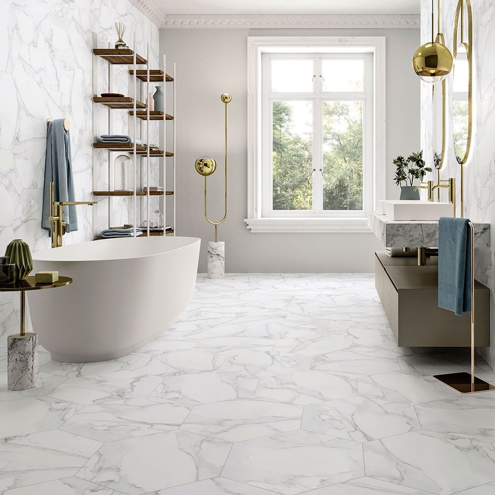 Belluna Marble Effect Matt 480x560mm Hexagon Tiles TilesDecor