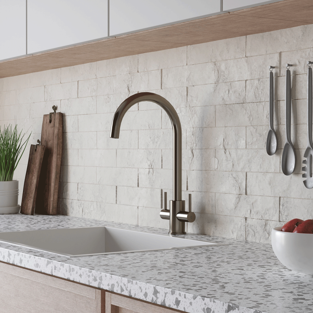 Ellsi Adria Dual Lever Kitchen Sink Mixer Tap with Swivel Spout - Brushed Steel, PDT-000395 Ellsi