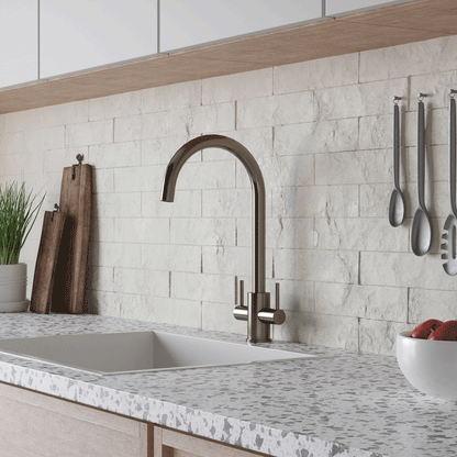 Ellsi Adria Dual Lever Kitchen Sink Mixer Tap with Swivel Spout - Brushed Steel, PDT-000395 Ellsi