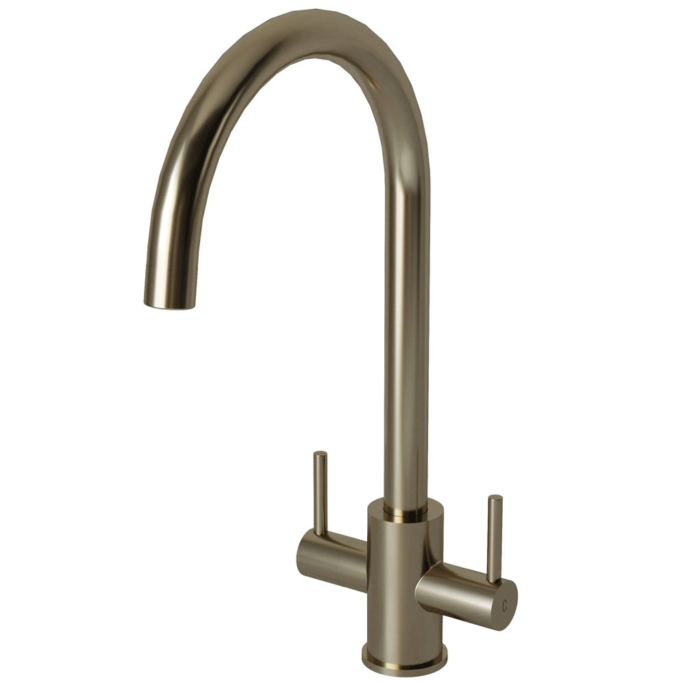 Ellsi Adria Dual Lever Kitchen Sink Mixer Tap with Swivel Spout - Brushed Steel, PDT-000395 Ellsi