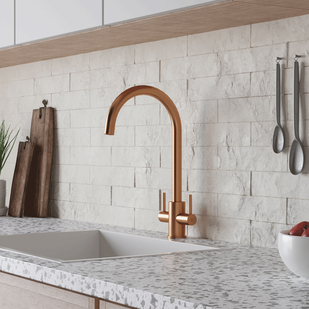 Ellsi Adria Dual Lever Kitchen Sink Mixer Tap with Swivel Spout - Brushed Copper, PDT-000396 Ellsi