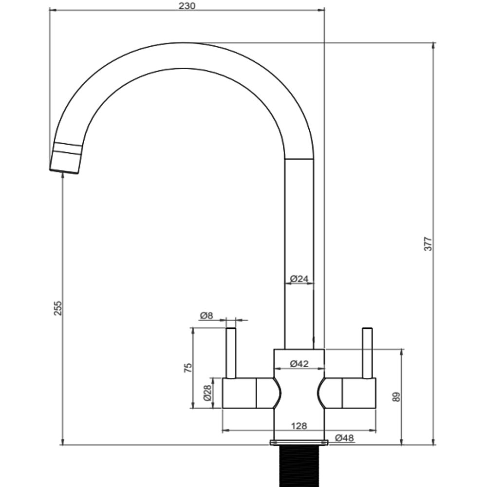 Ellsi Adria Dual Lever Kitchen Sink Mixer Tap with Swivel Spout - Brushed Copper, PDT-000396 Ellsi