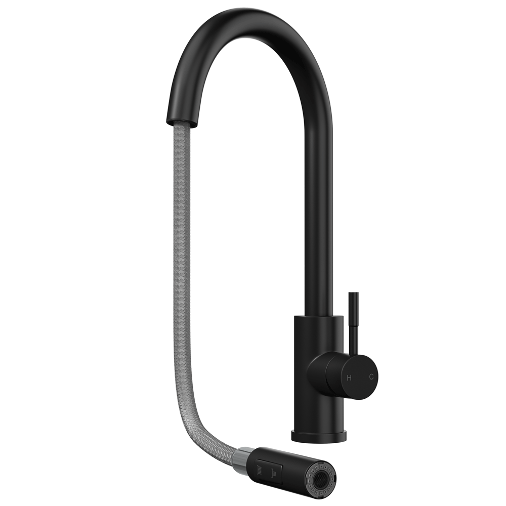 Ellsi Cato Pull Out Single Lever Kitchen Sink Mixer Tap with Swivel Spout - Matt Black, PDT-000453 Ellsi