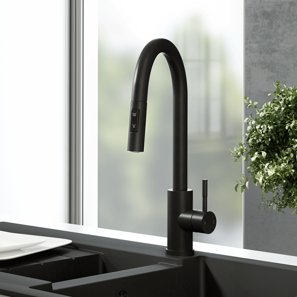 Ellsi Cato Pull Out Single Lever Kitchen Sink Mixer Tap with Swivel Spout - Matt Black, PDT-000453 Ellsi
