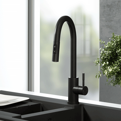 Ellsi Cato Pull Out Single Lever Kitchen Sink Mixer Tap with Swivel Spout - Matt Black, PDT-000453 Ellsi