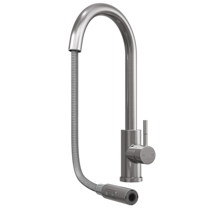 Ellsi Cato Pull Out Single Lever Kitchen Sink Mixer Tap with Swivel Spout - Brushed Steel, PDT-000454 Ellsi