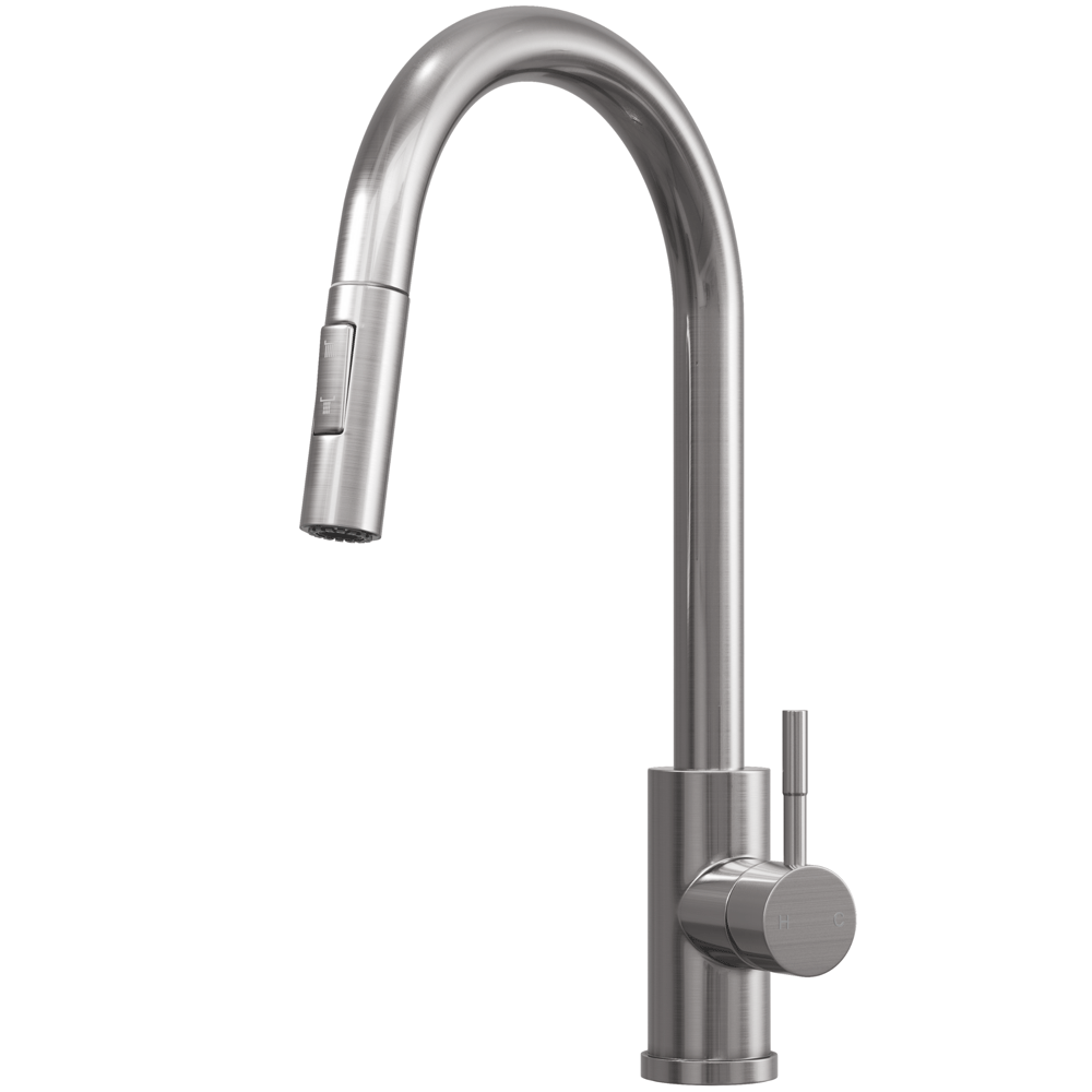 Ellsi Cato Pull Out Single Lever Kitchen Sink Mixer Tap with Swivel Spout - Brushed Steel, PDT-000454 Ellsi