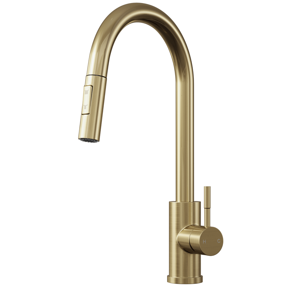 Ellsi Cato Pull Out Single Lever Kitchen Sink Mixer Tap with Swivel Spout - Brushed Brass, PDT-000455 Ellsi