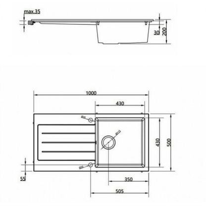 ELLSI Comite Matt White Single Bowl & Drainer Inset Sink, PDT-000101 Ellsi