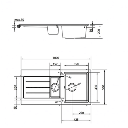ELLSI Comite Matt White 1.5 Bowl & Drainer Sink, PDT-000102 Ellsi