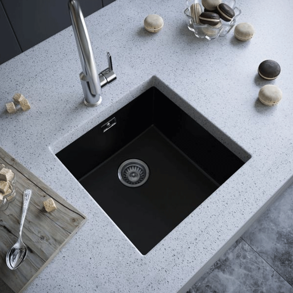 ELLSI Comite Matt Black Single Bowl Inset/Undermounted Sink, PDT-000099 Ellsi