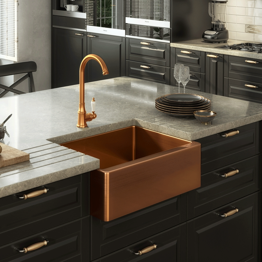 ELLSI Excel Belfast Style Brushed Copper Effect Stainless Steel Sink, PDT-000025 Ellsi