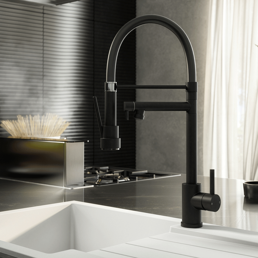 Ellsi Goda Pull Out Single Lever Kitchen Sink Mixer Tap with Gel Hose - Matt Black, PDT-000384 Ellsi