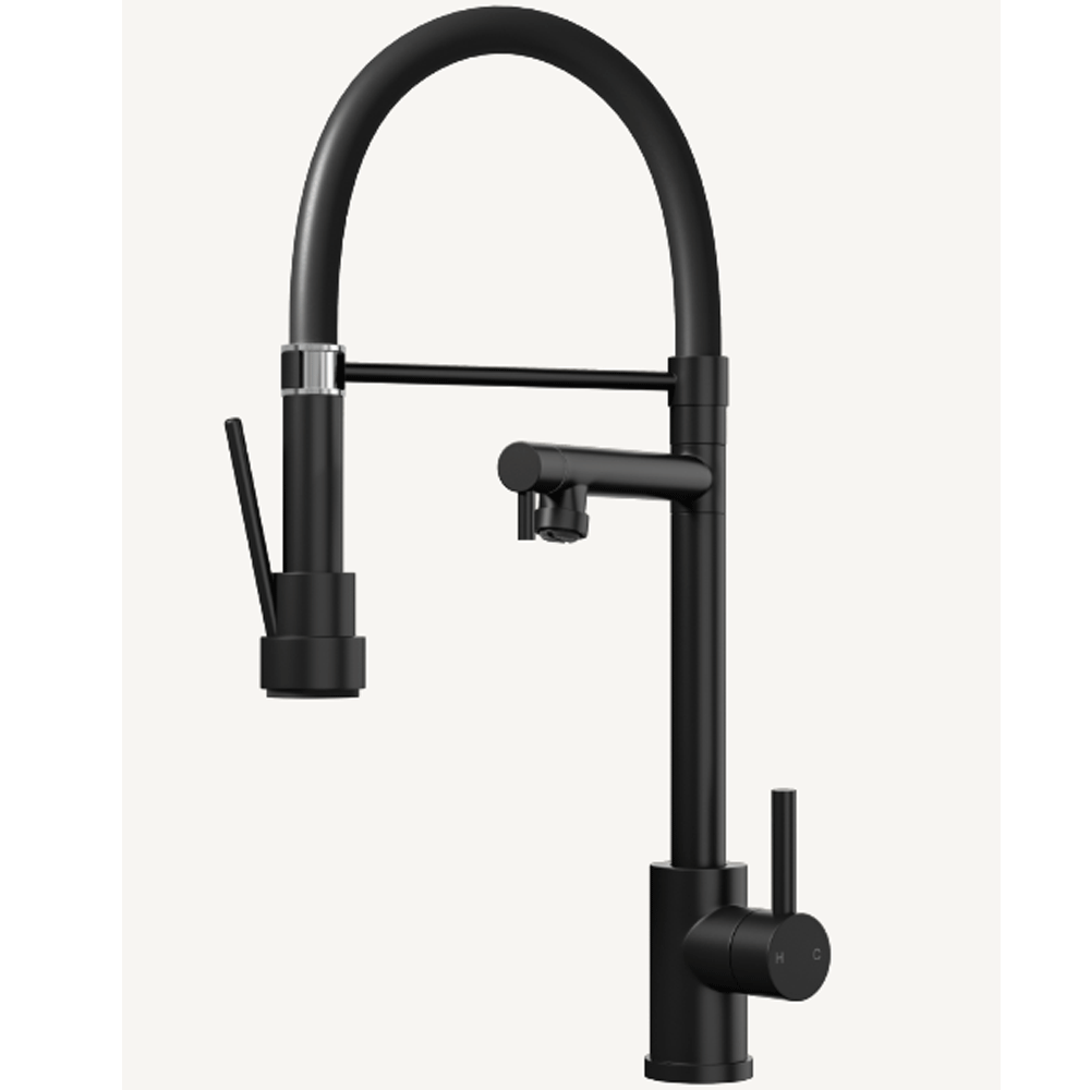 Ellsi Goda Pull Out Single Lever Kitchen Sink Mixer Tap with Gel Hose - Matt Black, PDT-000384 Ellsi