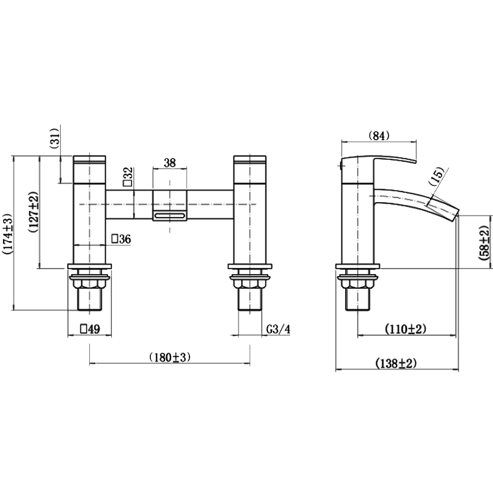 Ellsi Kinlin Bath Filler Tap - Chrome, PDT-000708 Ellsi