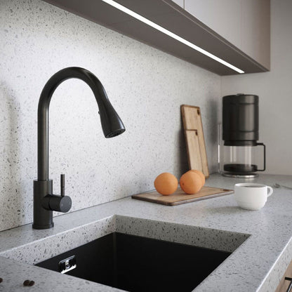 Ellsi Kitchen Sink Mixer Tap with Pull Out Spray and Swivel Spout - Matt Black, PDT-000261 Ellsi