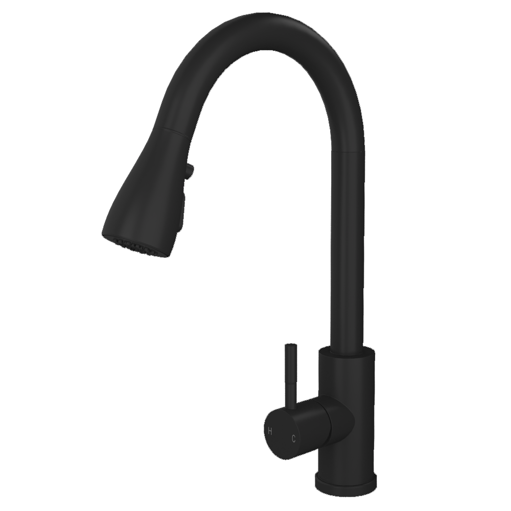 Ellsi Kitchen Sink Mixer Tap with Pull Out Spray and Swivel Spout - Matt Black, PDT-000261 Ellsi