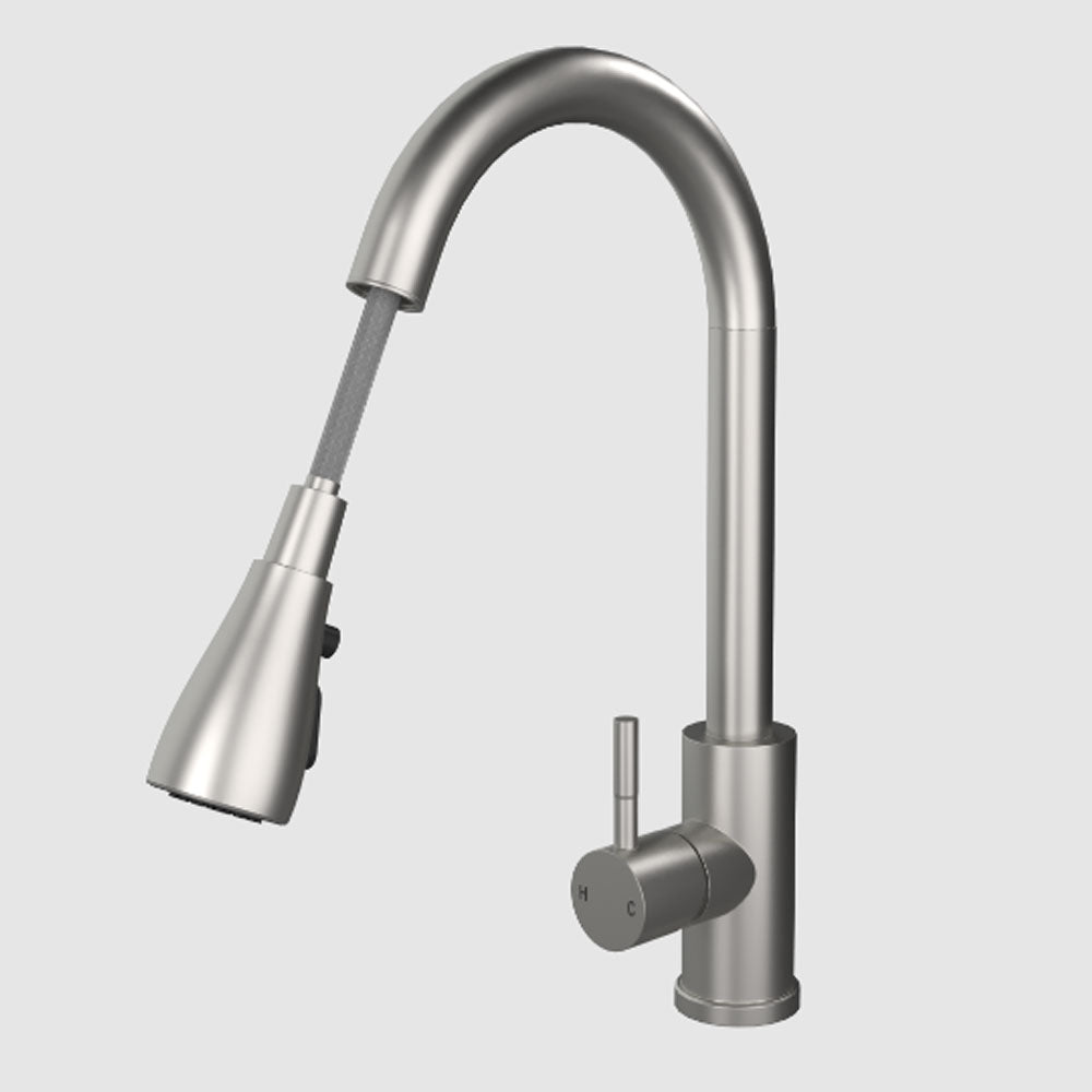 Ellsi Kitchen Sink Mixer Tap with Pull Out Spray and Swivel Spout - Brushed Steel, PDT-000262 Ellsi