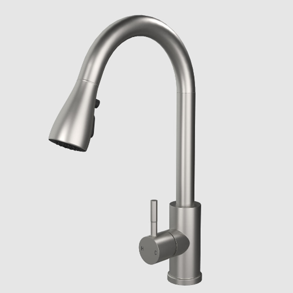 Ellsi Kitchen Sink Mixer Tap with Pull Out Spray and Swivel Spout - Brushed Steel, PDT-000262 Ellsi