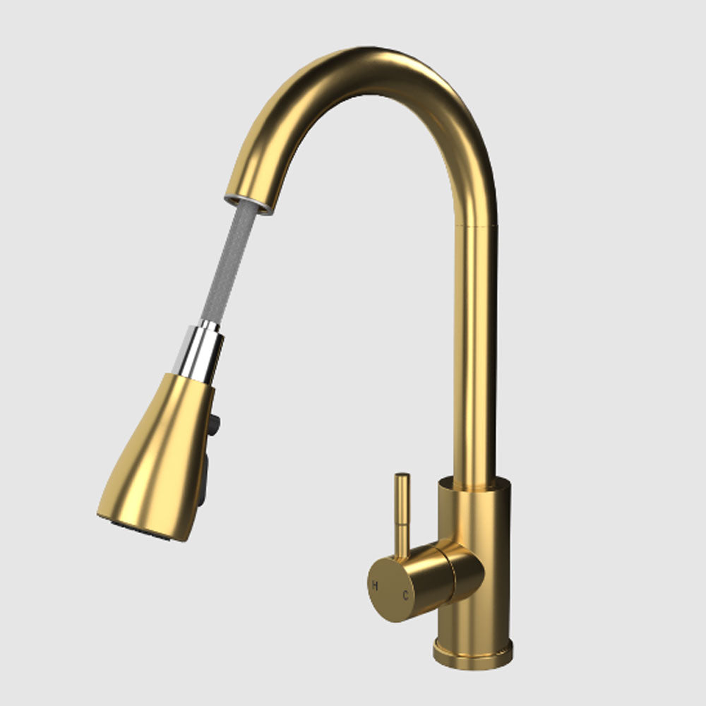 Ellsi Kitchen Sink Mixer Tap with Pull Out Spray and Swivel Spout - Brushed Brass, PDT-000263 Ellsi