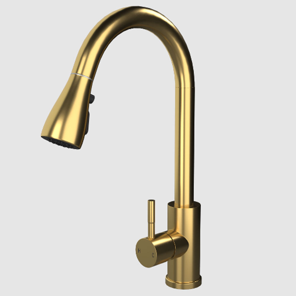 Ellsi Kitchen Sink Mixer Tap with Pull Out Spray and Swivel Spout - Brushed Brass, PDT-000263 Ellsi