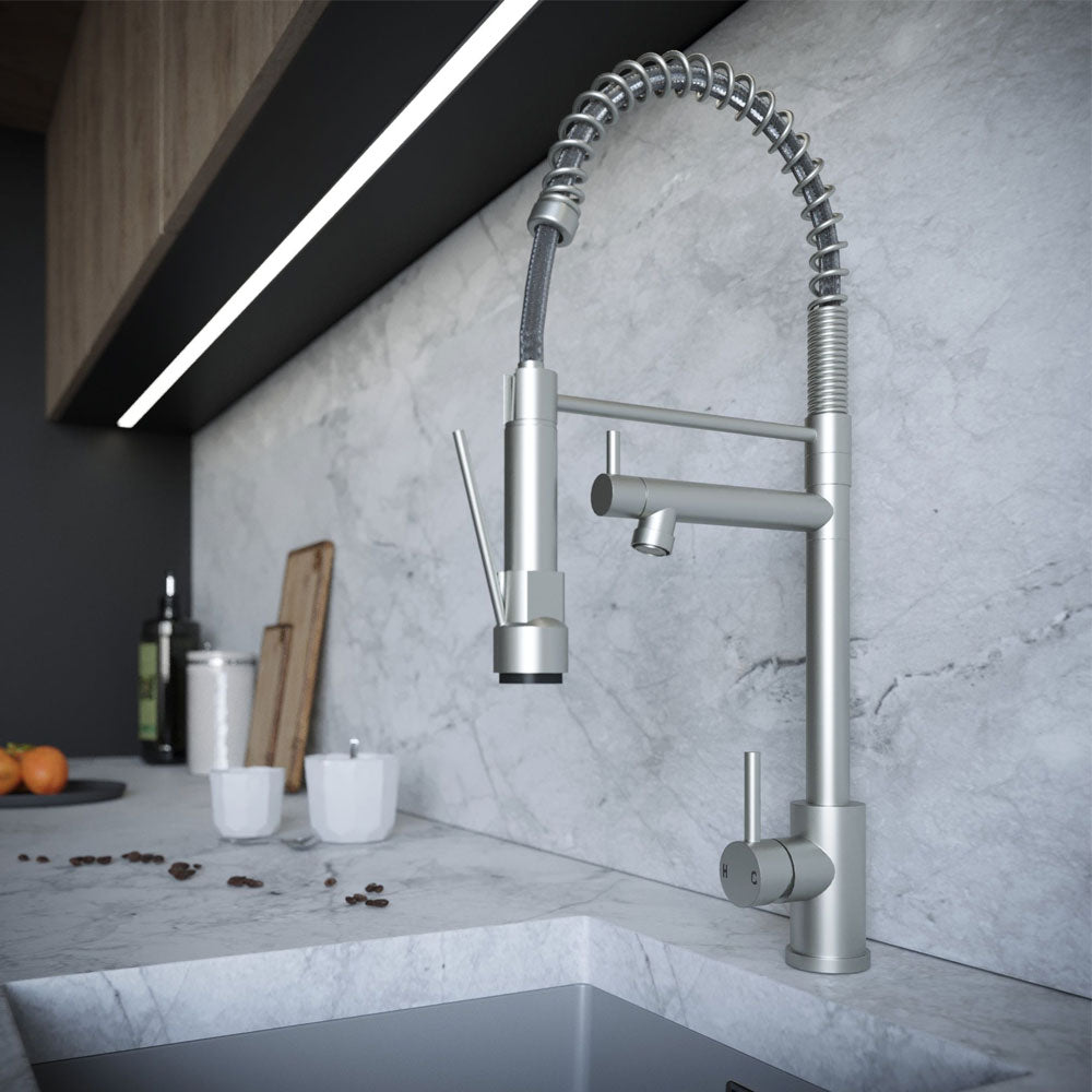 Ellsi Kitchen Sink Mixer Tap with Swivel Spout and Directional Spray - Brushed Steel, PDT-000265 Ellsi