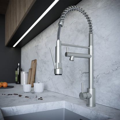Ellsi Kitchen Sink Mixer Tap with Swivel Spout and Directional Spray - Brushed Steel, PDT-000265 Ellsi
