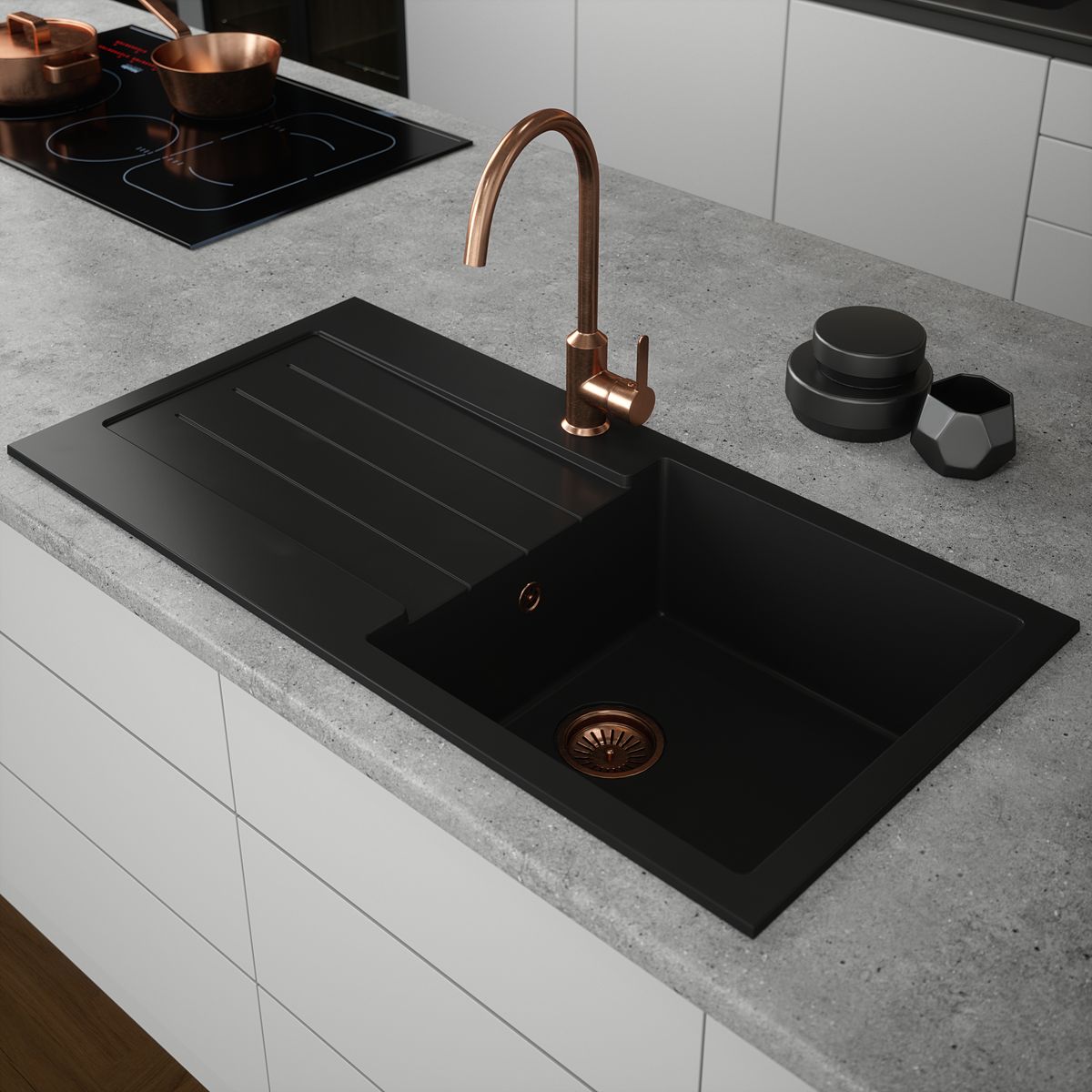 Ellsi Undermount Kitchen Sink and Drainer with Waste 1000mm L x 500mm W - Black,PDT-000060 Ellsi