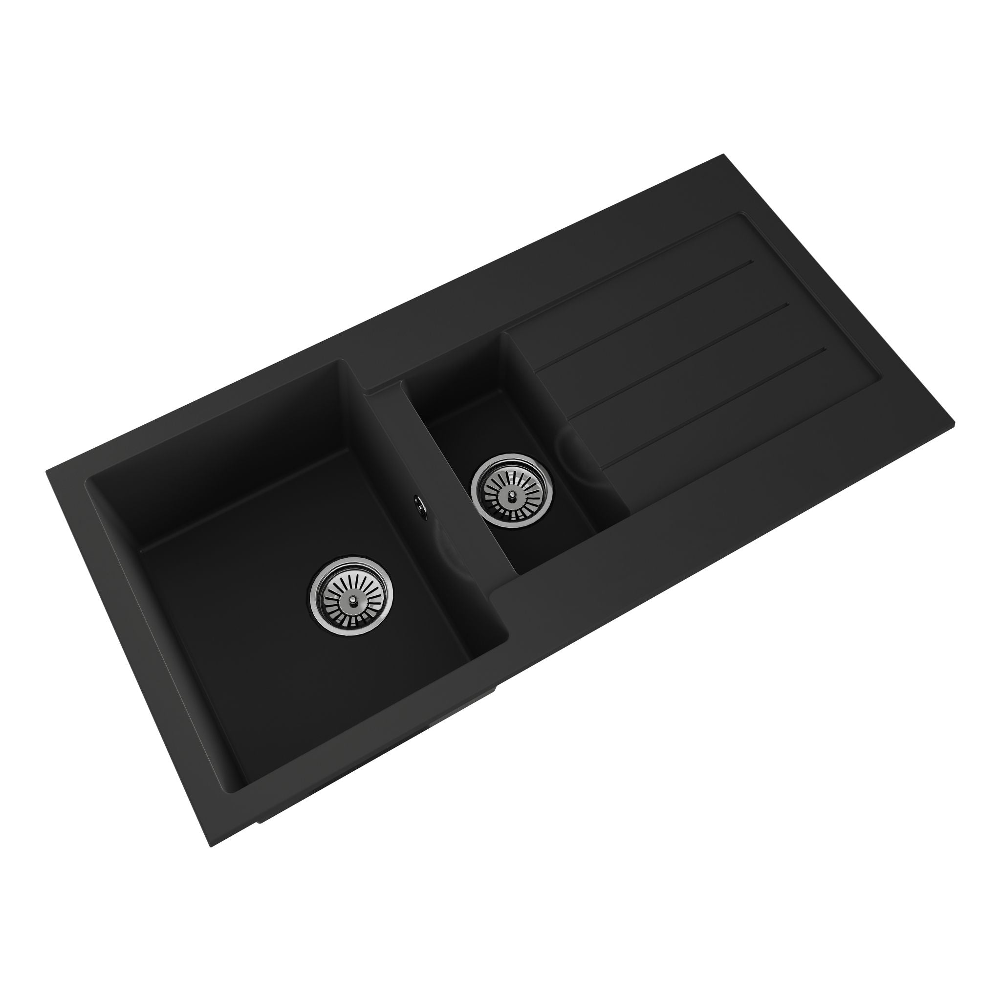 Ellsi Inset 1.5 Bowl Kitchen Sink and Drainer with Waste 1000mm L x 500mm W - Black, PDT-000061 Ellsi