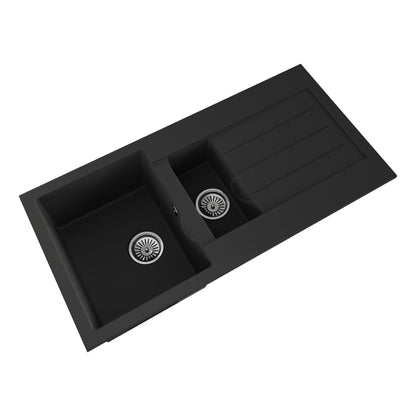 Ellsi Inset 1.5 Bowl Kitchen Sink and Drainer with Waste 1000mm L x 500mm W - Black, PDT-000061 Ellsi