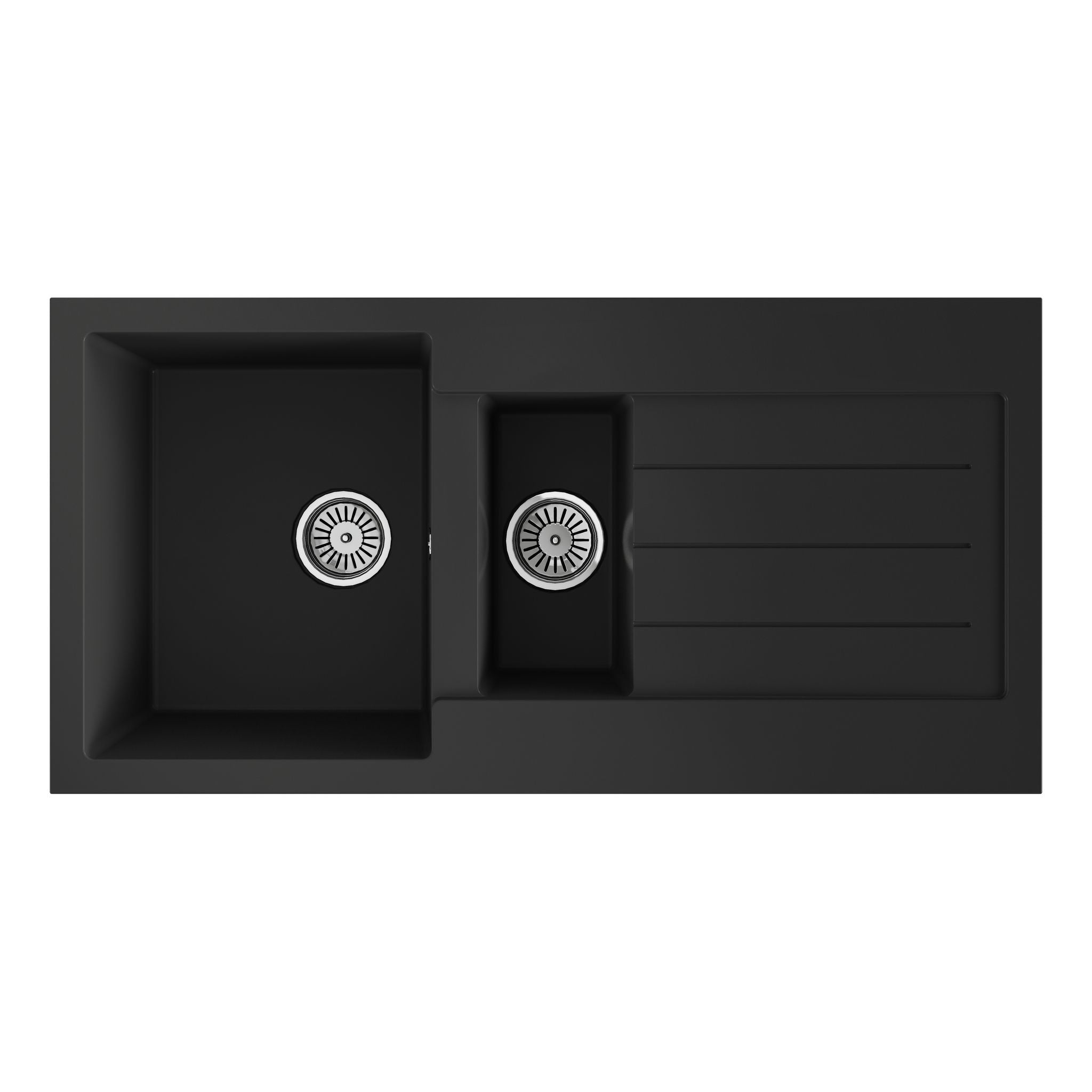 Ellsi Inset 1.5 Bowl Kitchen Sink and Drainer with Waste 1000mm L x 500mm W - Black, PDT-000061 Ellsi