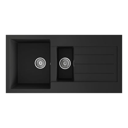 Ellsi Inset 1.5 Bowl Kitchen Sink and Drainer with Waste 1000mm L x 500mm W - Black, PDT-000061 Ellsi
