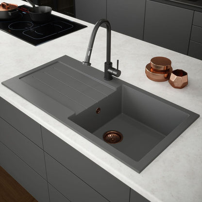 Ellsi Undermount Kitchen Sink and Drainer with Waste 1000mm L x 500mm W - Grey, PDT-000076 Ellsi