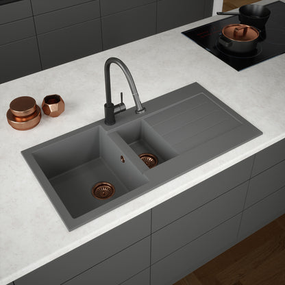Ellsi Inset 1.5 Bowl Kitchen Sink and Drainer with Waste 1000mm L x 500mm W - Grey, PDT-000077 Ellsi