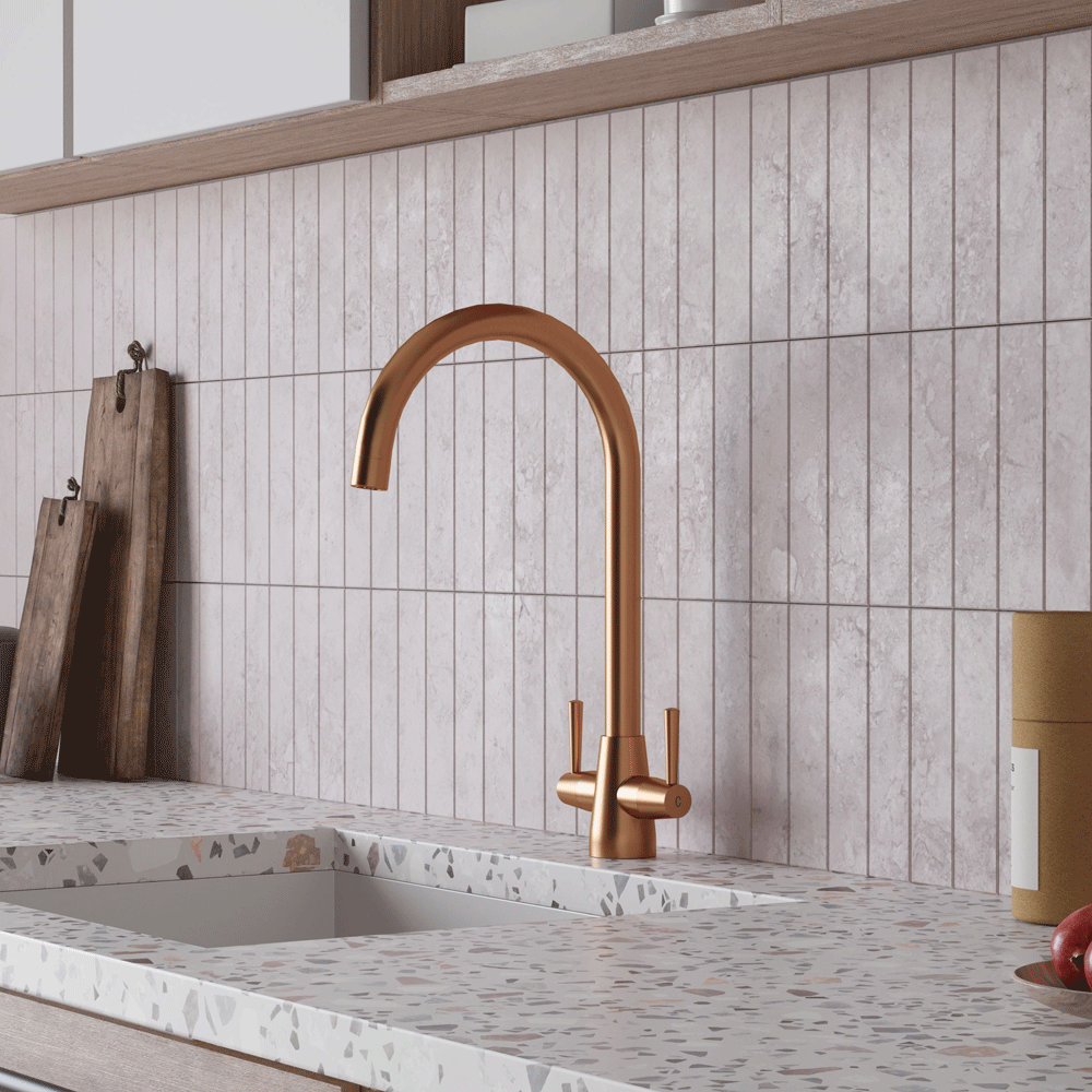 Ellsi Lusso Dual Lever Kitchen Sink Mixer Tap with Swivel Spout - Brushed Copper, PDT-000406 Ellsi