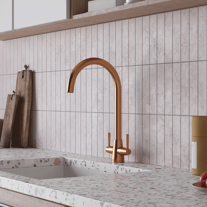 Ellsi Lusso Dual Lever Kitchen Sink Mixer Tap with Swivel Spout - Brushed Copper, PDT-000406 Ellsi
