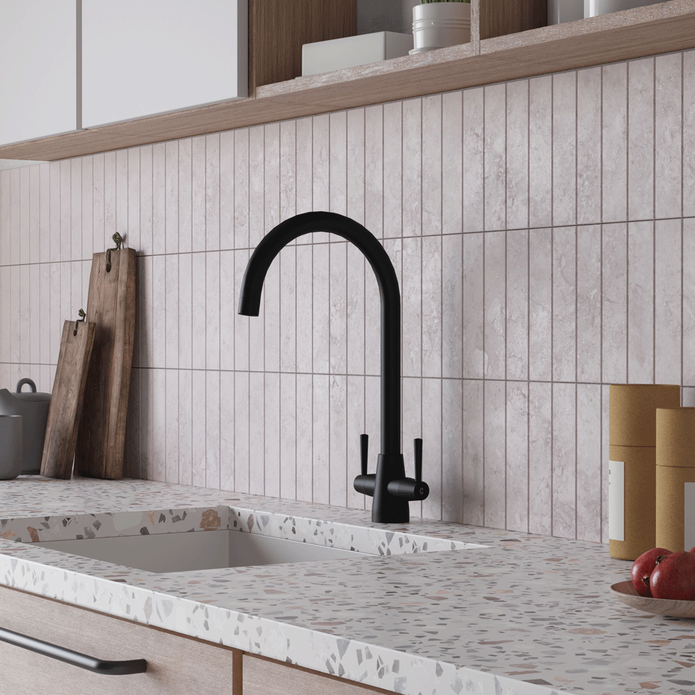 Ellsi Lusso Dual Lever Kitchen Sink Mixer Tap with Swivel Spout - Matt Black, PDT-000408 Ellsi