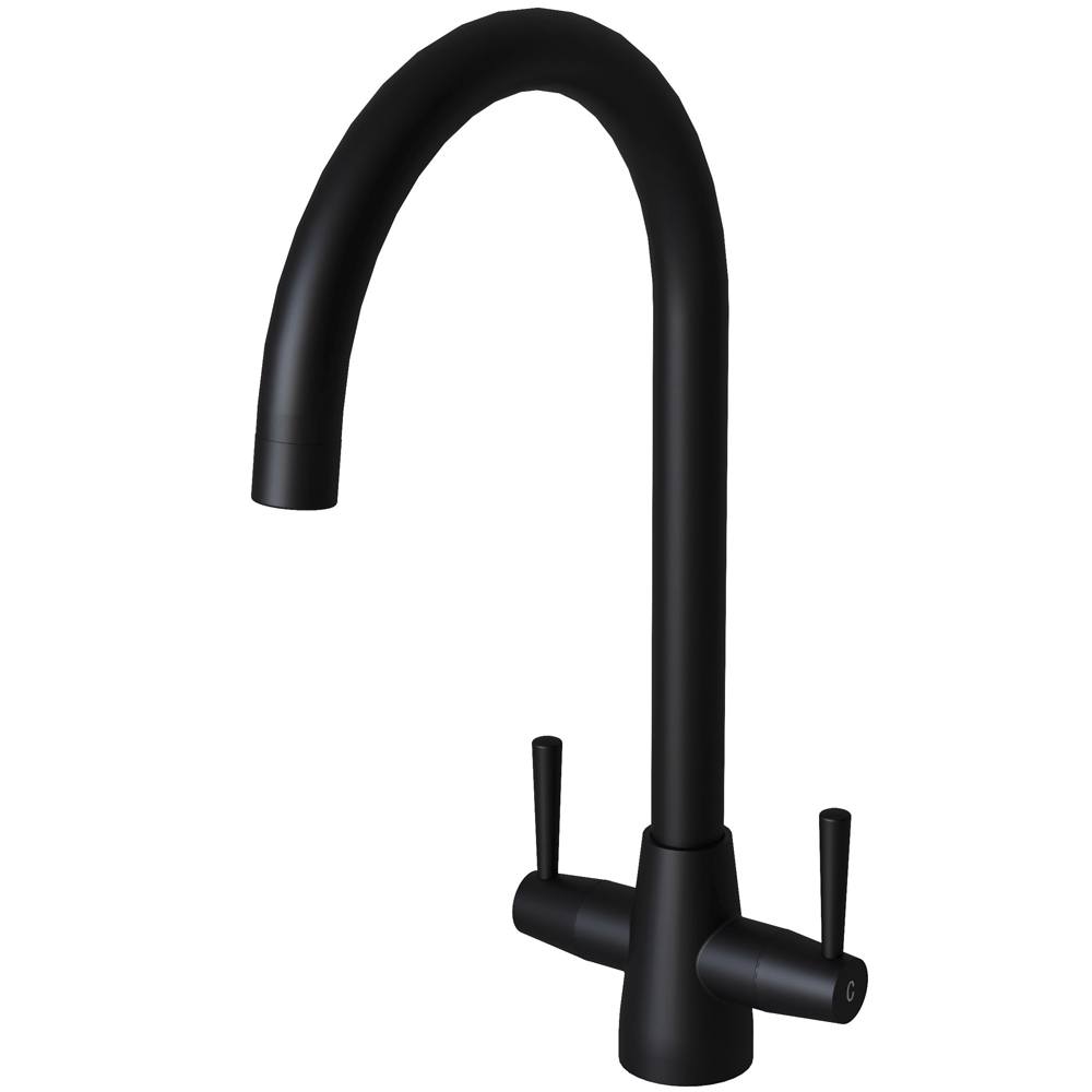 Ellsi Lusso Dual Lever Kitchen Sink Mixer Tap with Swivel Spout - Matt Black, PDT-000408 Ellsi