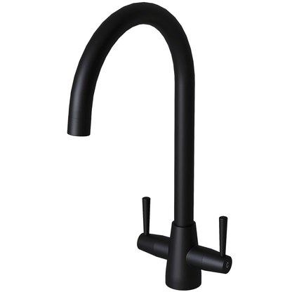 Ellsi Lusso Dual Lever Kitchen Sink Mixer Tap with Swivel Spout - Matt Black, PDT-000408 Ellsi