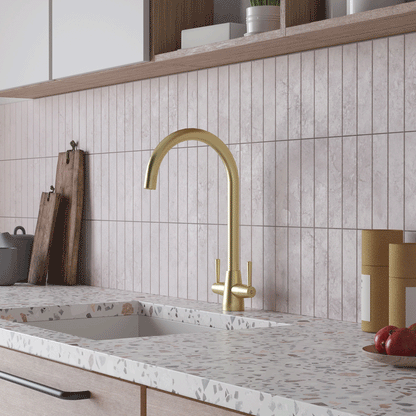 Ellsi Lusso Dual Lever Kitchen Sink Mixer Tap with Swivel Spout - Brushed Brass, PDT-000409 Ellsi